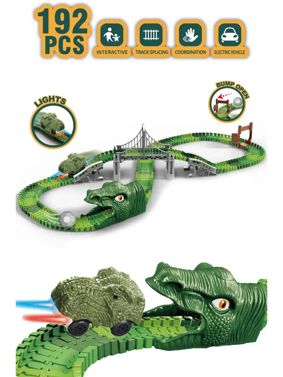 Dinozor Trucks 192 Parça Raylı Pist - Raylı Araç Oyuncak - Tren Oyuncak - Renkli Araç Yolu - Dino Trucks