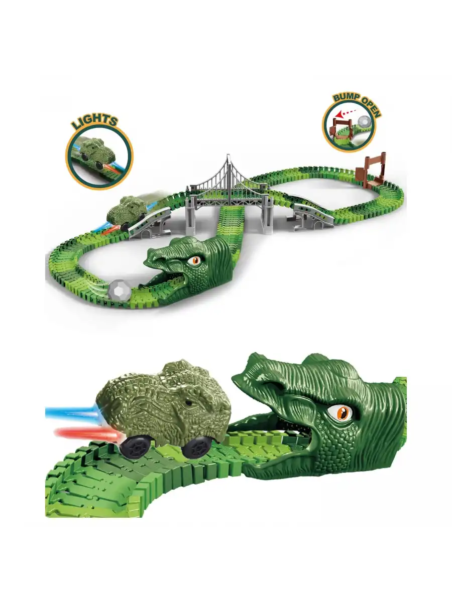 Dinozor Trucks 192 Parça Raylı Pist - Raylı Araç Oyuncak - Tren Oyuncak - Renkli Araç Yolu - Dino Trucks
