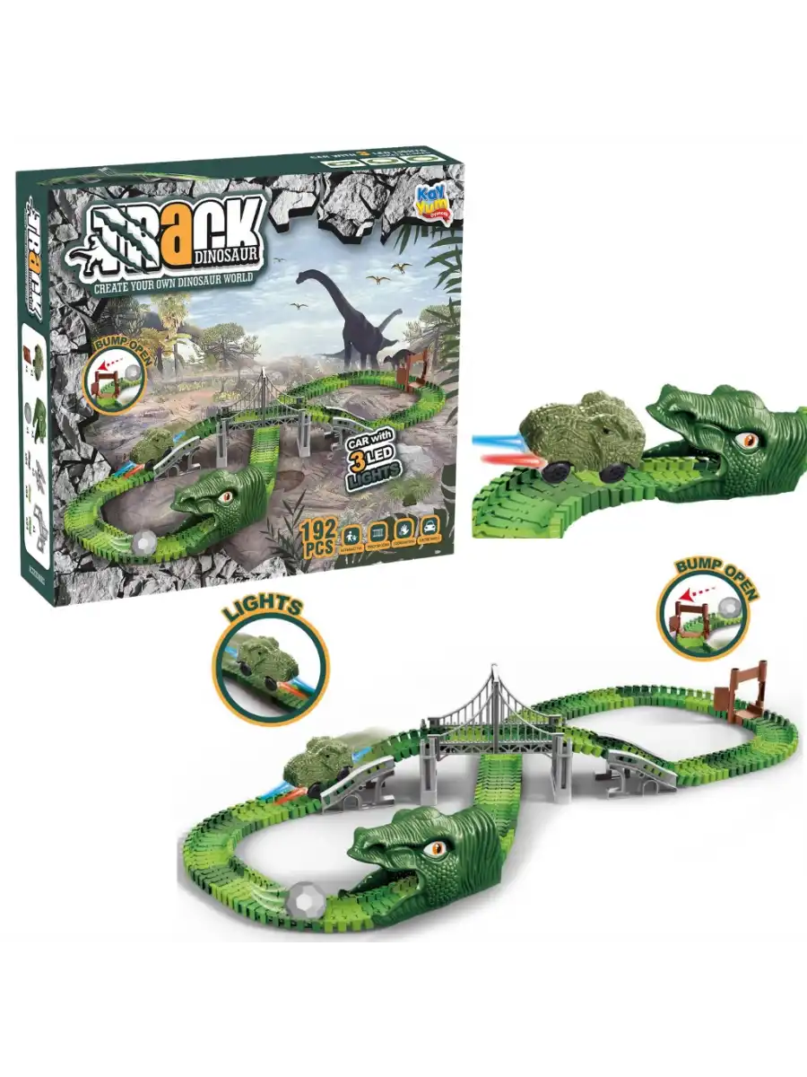 Dinozor Trucks 192 Parça Raylı Pist - Raylı Araç Oyuncak - Tren Oyuncak - Renkli Araç Yolu - Dino Trucks