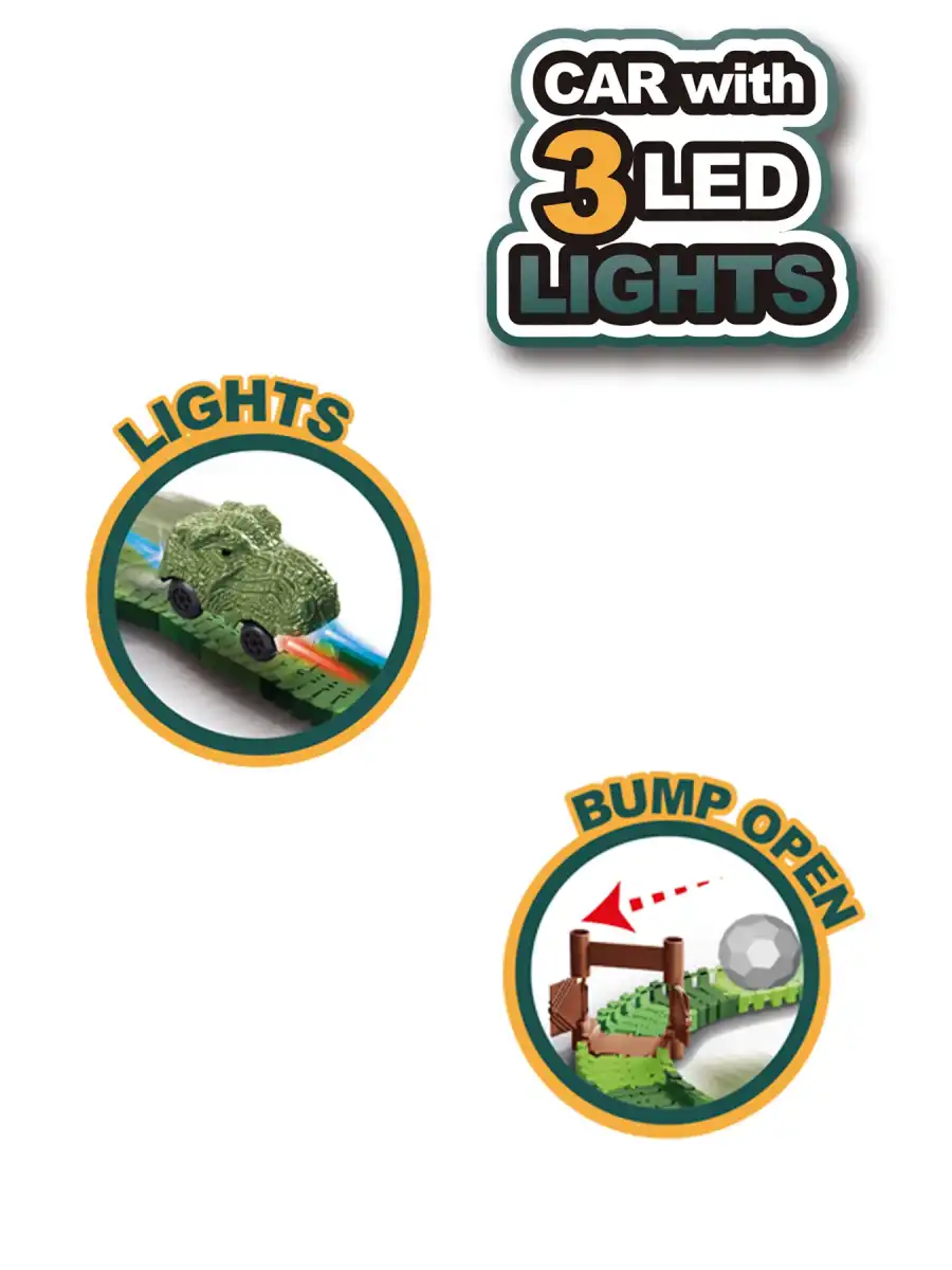 Dinozor Trucks 192 Parça Raylı Pist - Raylı Araç Oyuncak - Tren Oyuncak - Renkli Araç Yolu - Dino Trucks