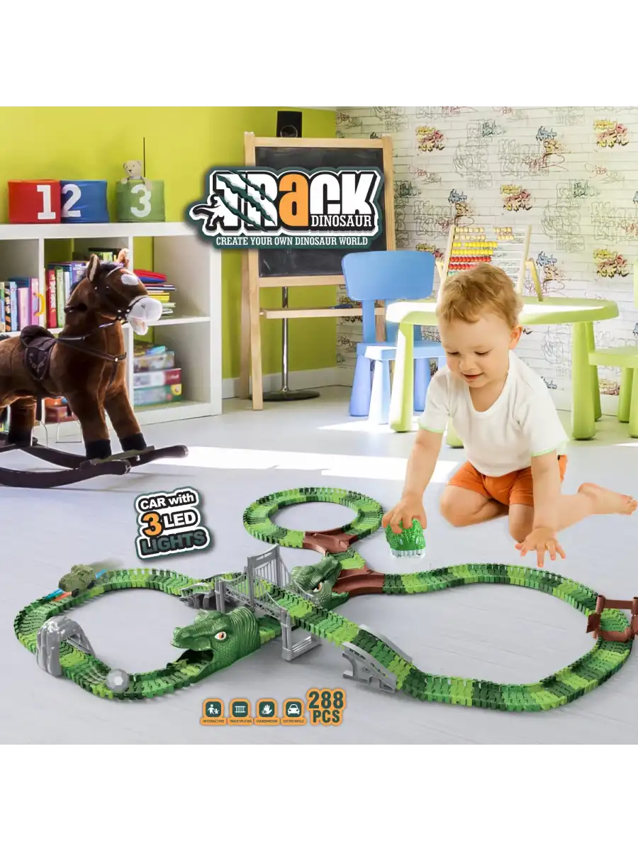 Dinozor Trucks 288 Parça Raylı Pist - Raylı Araç Oyuncak - Tren Oyuncak - Renkli Araç Yolu - Dino Trucks