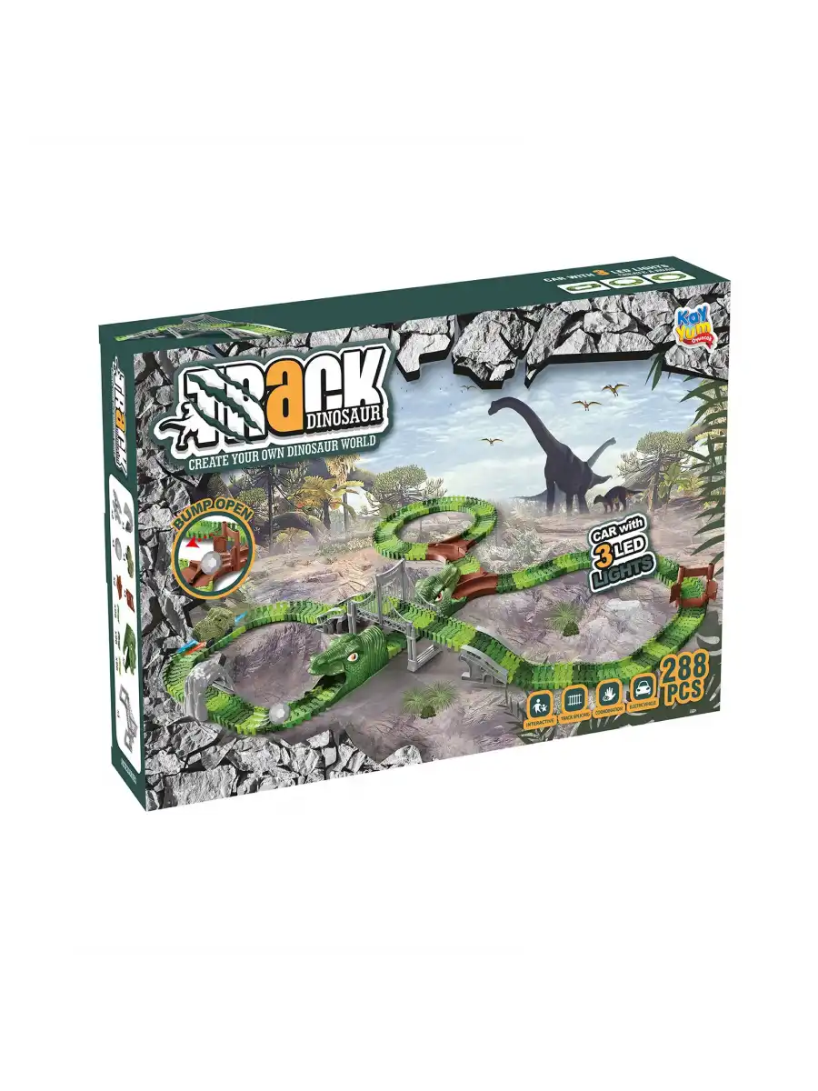 Dinozor Trucks 288 Parça Raylı Pist - Raylı Araç Oyuncak - Tren Oyuncak - Renkli Araç Yolu - Dino Trucks