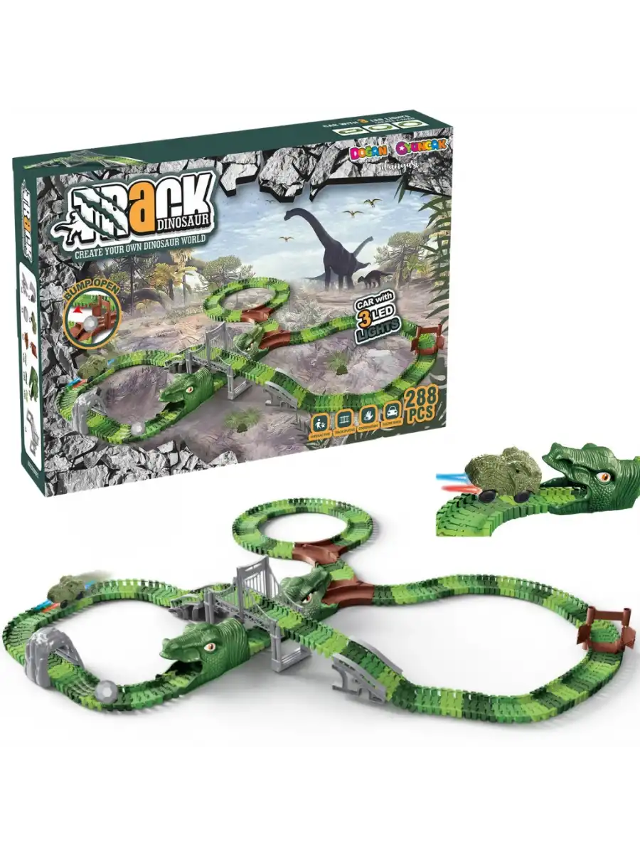 Dinozor Trucks 288 Parça Raylı Pist - Raylı Araç Oyuncak - Tren Oyuncak - Renkli Araç Yolu - Dino Trucks