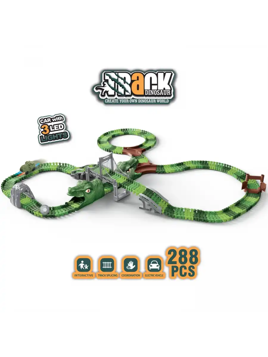 Dinozor Trucks 288 Parça Raylı Pist - Raylı Araç Oyuncak - Tren Oyuncak - Renkli Araç Yolu - Dino Trucks