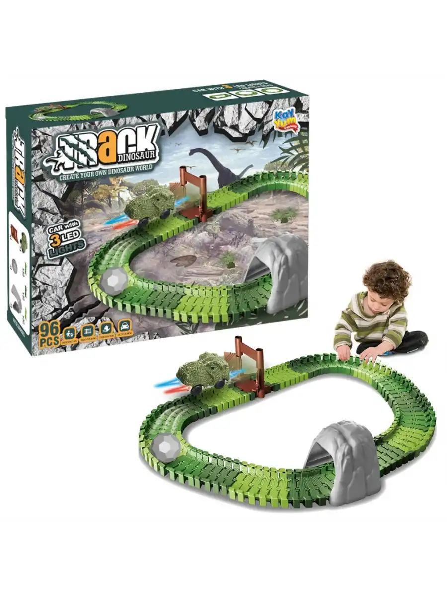 Dinozor Trucks 96 Parça Raylı Pist - Raylı Araç Oyuncak - Tren Oyuncak - Renkli Araç Yolu - Dino Trucks