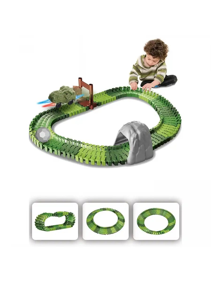 Dinozor Trucks 96 Parça Raylı Pist - Raylı Araç Oyuncak - Tren Oyuncak - Renkli Araç Yolu - Dino Trucks