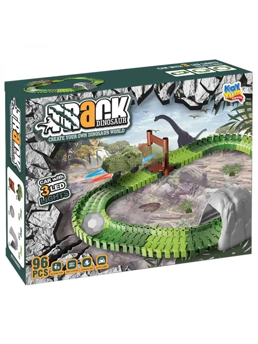 Dinozor Trucks 96 Parça Raylı Pist - Raylı Araç Oyuncak - Tren Oyuncak - Renkli Araç Yolu - Dino Trucks