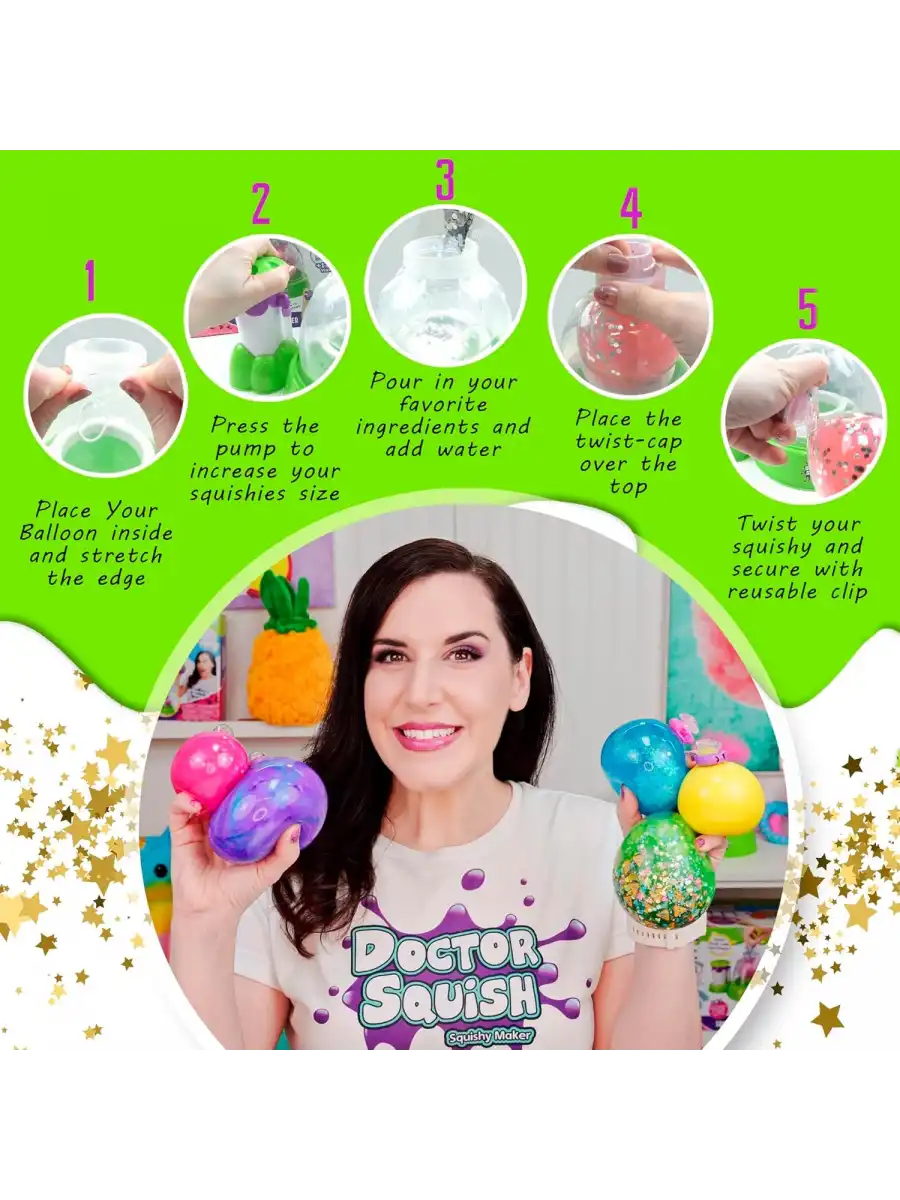 Doctor Squish Pack Refill Neon, Yedek Paket Parlak Simli Sukuşi Yapım Seti - Doktor Sukuşi - Sukuşi Yap Oyuncak