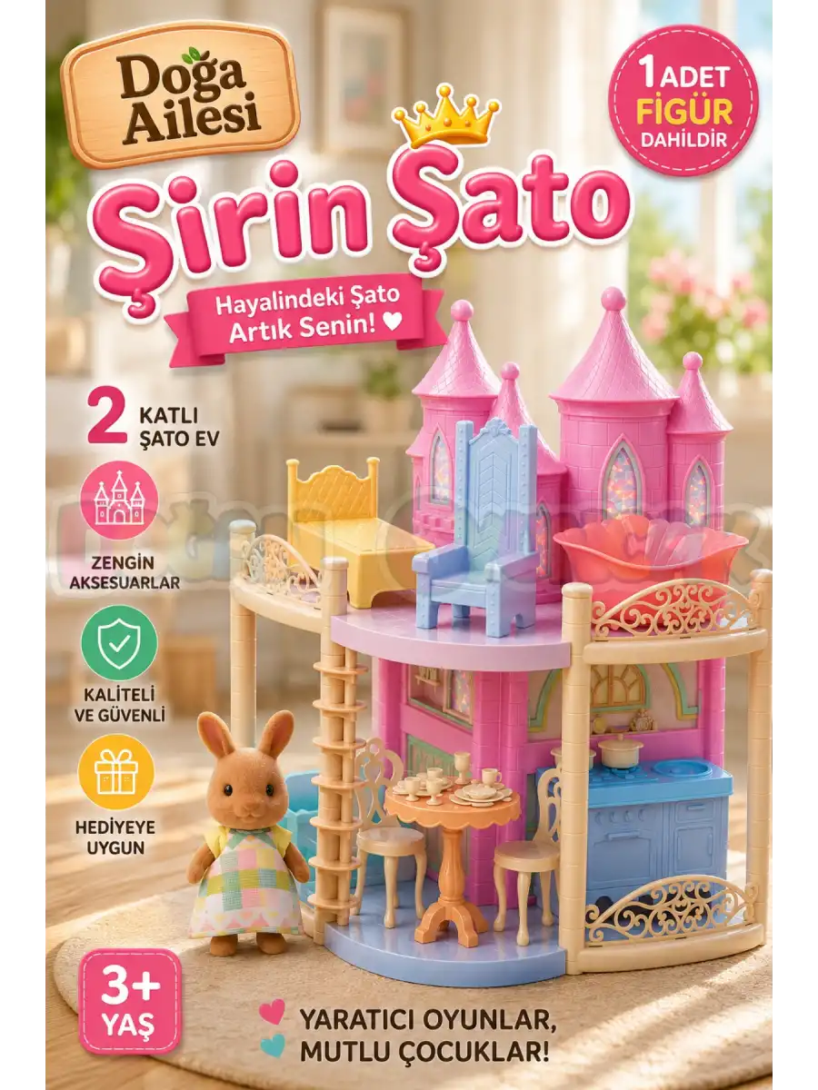 Doğa Ailesi Şirin Şato 2 Katlı Oyuncak Ev Seti - Sylvanian Uyumlu Oyun Evi