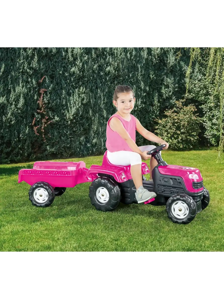 Dolu 2508 Ranchero Römorklu Traktör Pedallı Pembe - Römorklu Pedallı Çocuk Traktörü