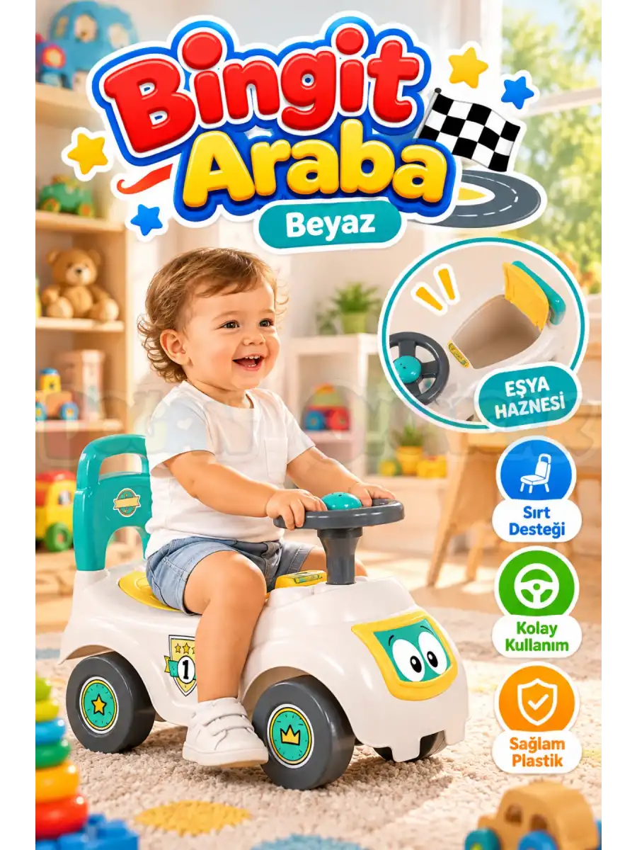 Dolu 2622 Bingit Araba Beyaz - Pedalsız İlk Sürüş Oyuncağı