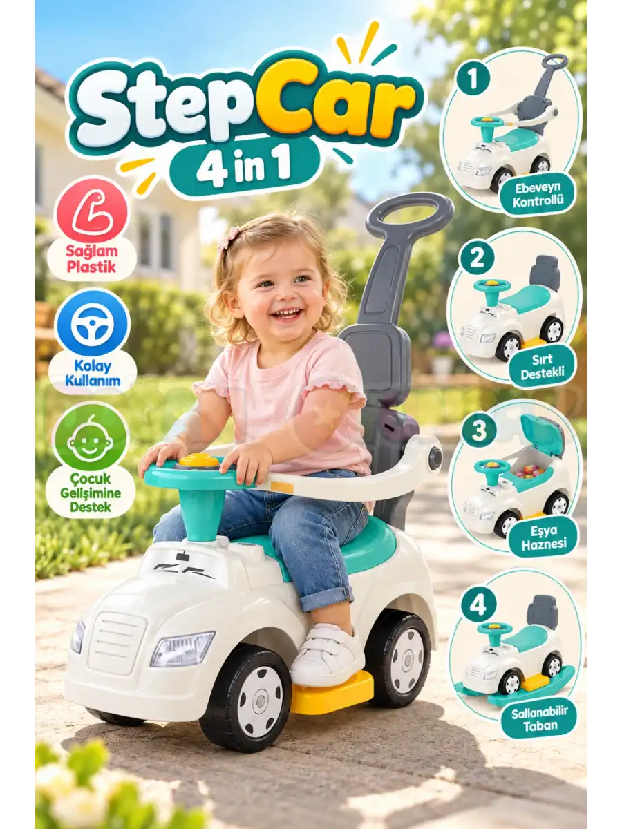 Dolu 2632 Step Car 4 in 1 - 4ü 1 Arada Binilebilir Çocuk Arabası