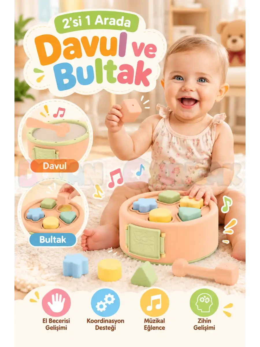 Dolu 5194 2si 1 Arada Davul ve Bultak - Bebek Oyuncakları