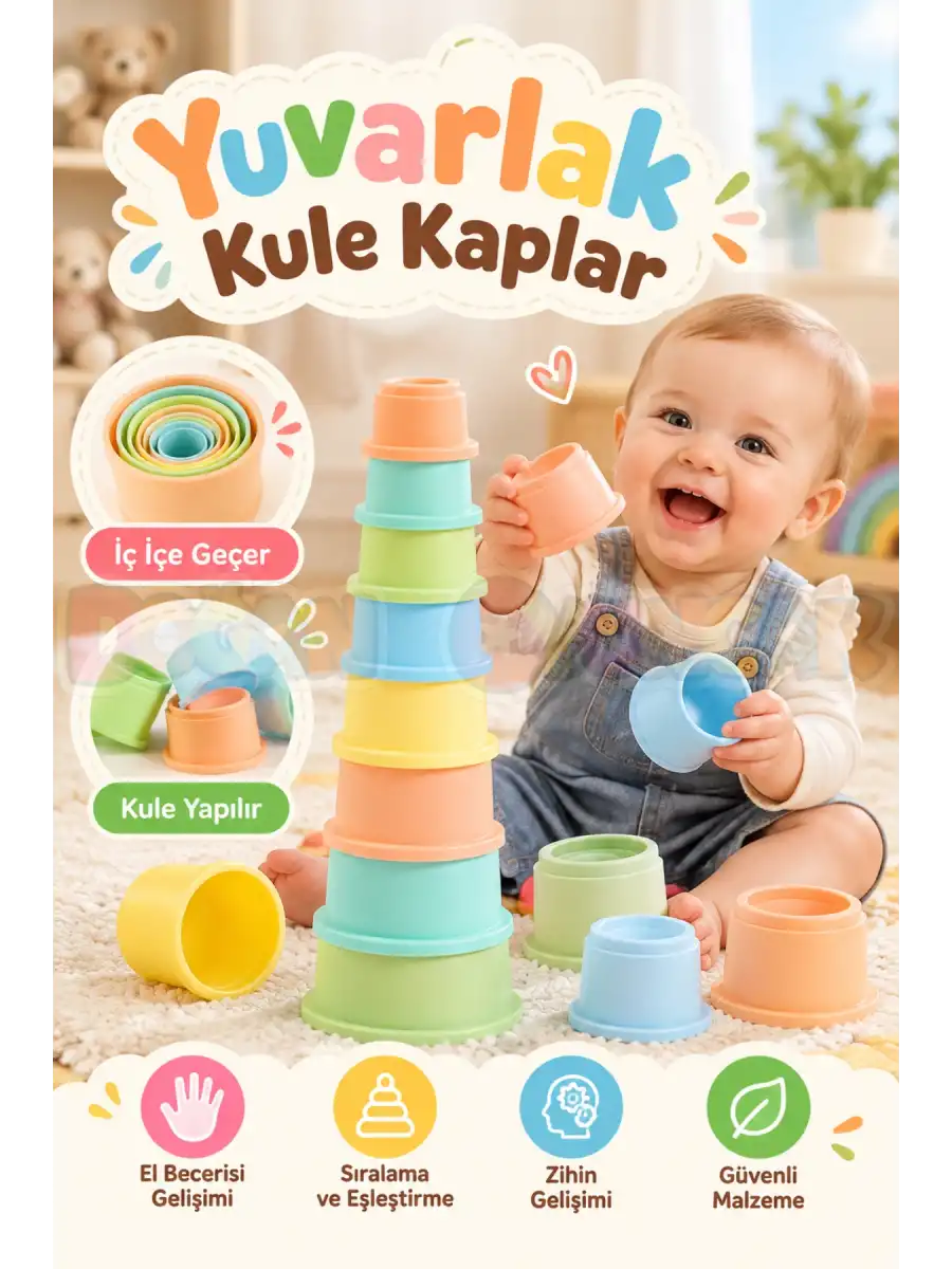 Dolu 5203 Yuvarlak Kule Kaplar - Eğitici Kule Oyuncağı