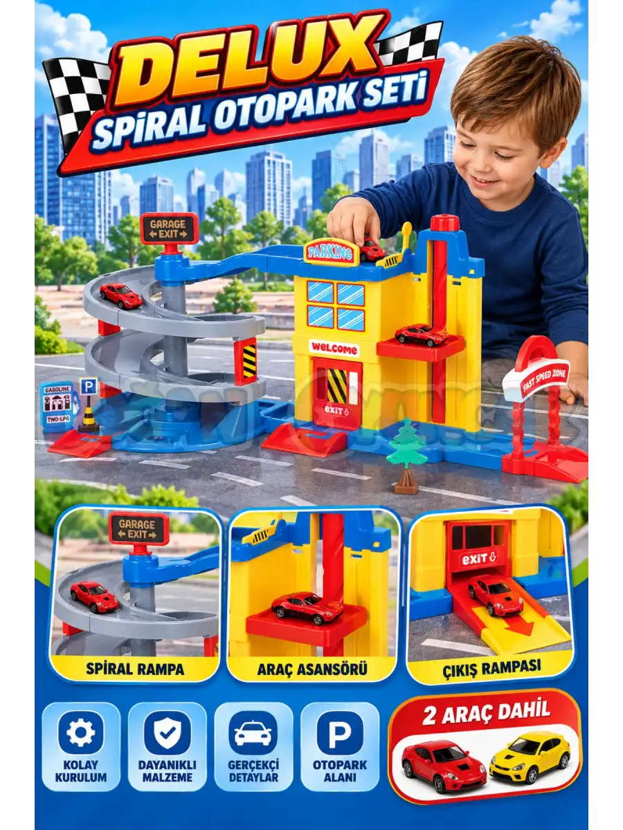 Dolu 5228 Delux Spiral Otopark Seti - Kaydıraklı Garaj Seti