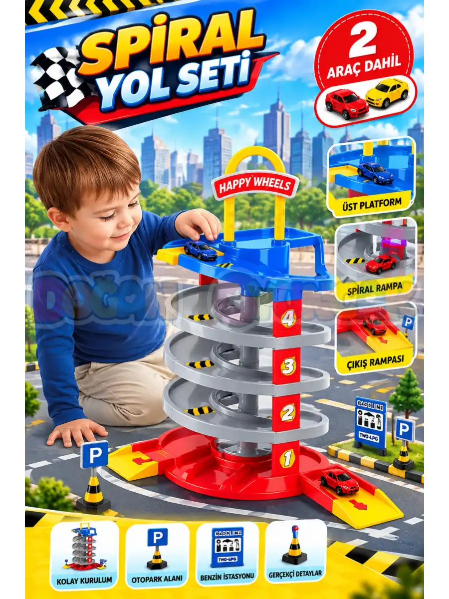 Dolu 5228 Spiral Yol Otopark Seti - Kaydıraklı Garaj Seti