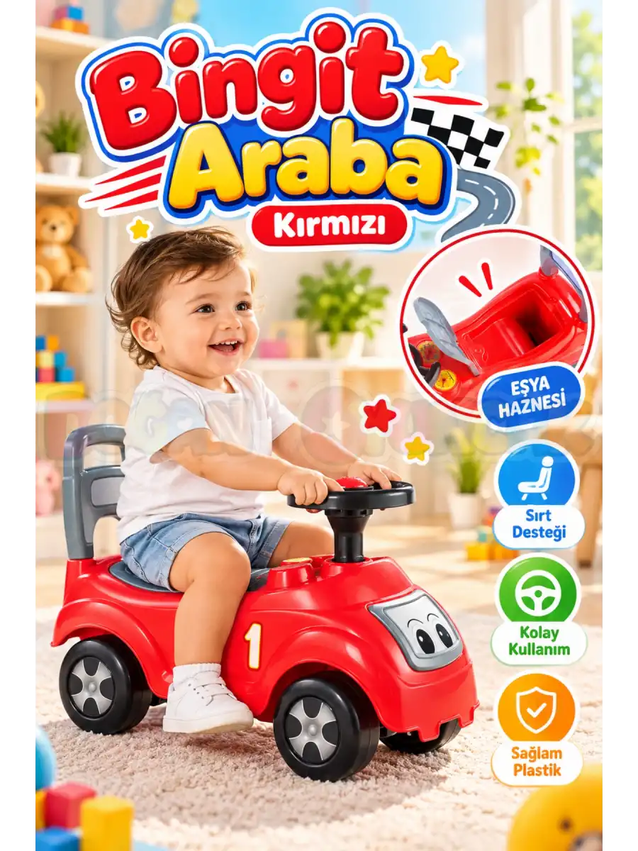 Dolu 8020 Bingit Araba Kırmızı - Pedalsız İlk Sürüş Oyuncağı