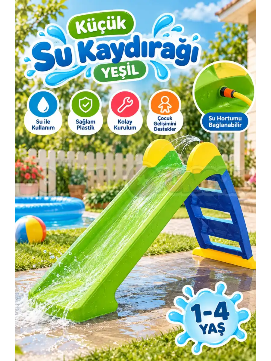 Dolu Küçük Su Kaydırağı Yeşil 3031 - Çocuk Kaydırak