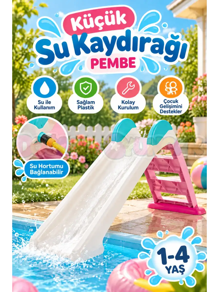 Dolu Küçük Su Kaydırağı Pembe 2575 - Çocuk Kaydırak