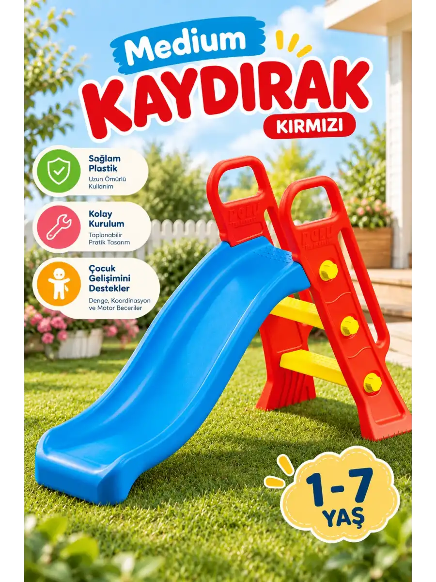 Dolu Medium Kaydırak Kırmızı 3028 - Bahçe Kaydırağı