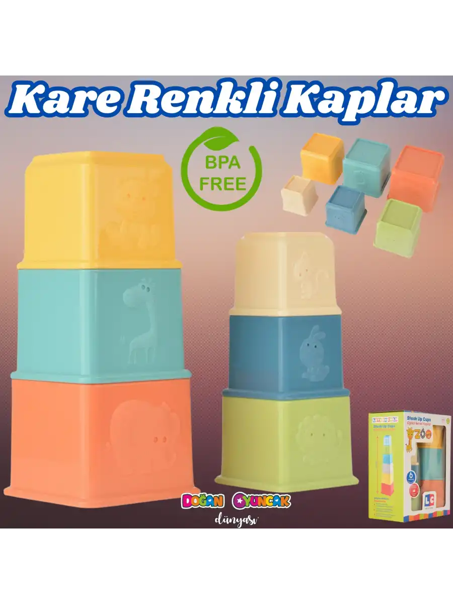 Eğitici Kare Renkli Kaplar - Üst Üste Dizme Oyunu - Kırılmaz Oyuncak - Kırılmaz Bebek Oyuncak - Kutu Dizme Oyunu
