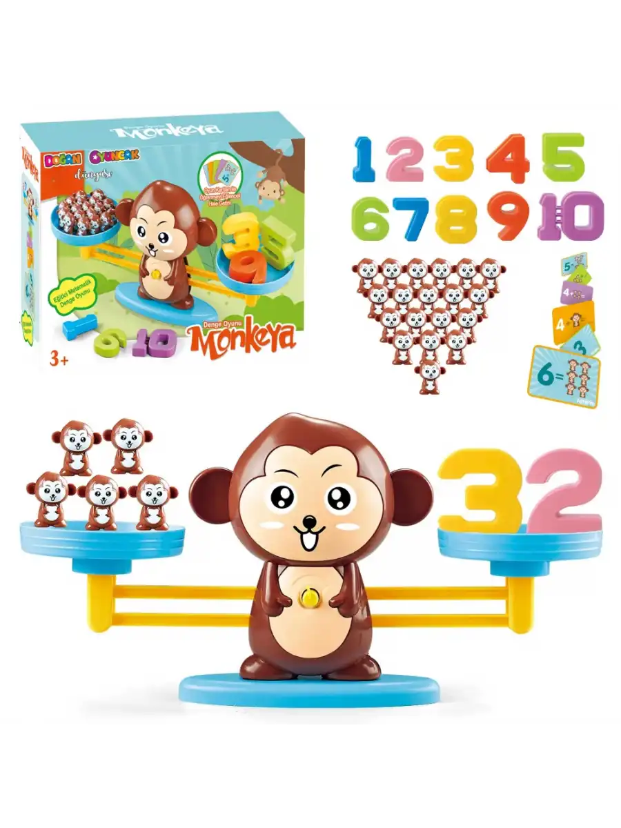 Eğitici Maymun Denge Oyunu - İşlem Kartlı Matematik Öğretici Oyun Seti - Eğitici Matematik Oyunu - Ağırlık