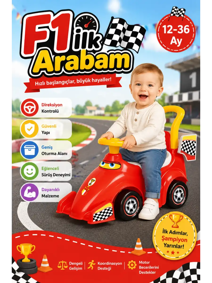 F1 İlk Arabam - İlk Arabam - Binmeli Araba - Çocuk Arabası - İlk Adım Arabası