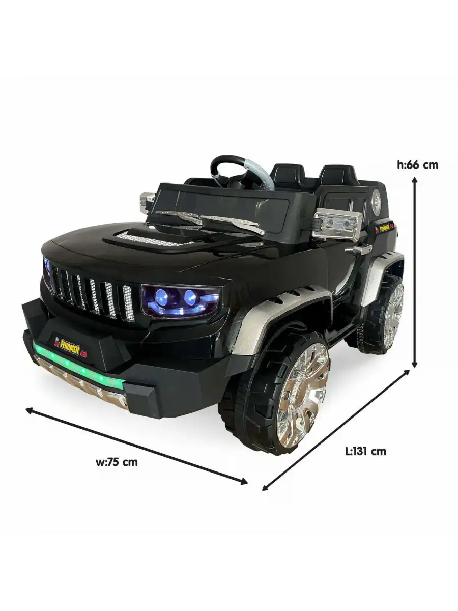 Fenomen Siyah Uzaktan Kumandalı 4X4 12 Volt Çift Kişilik Akülü Araba - RC Jeep 4x4 Akülü Araba