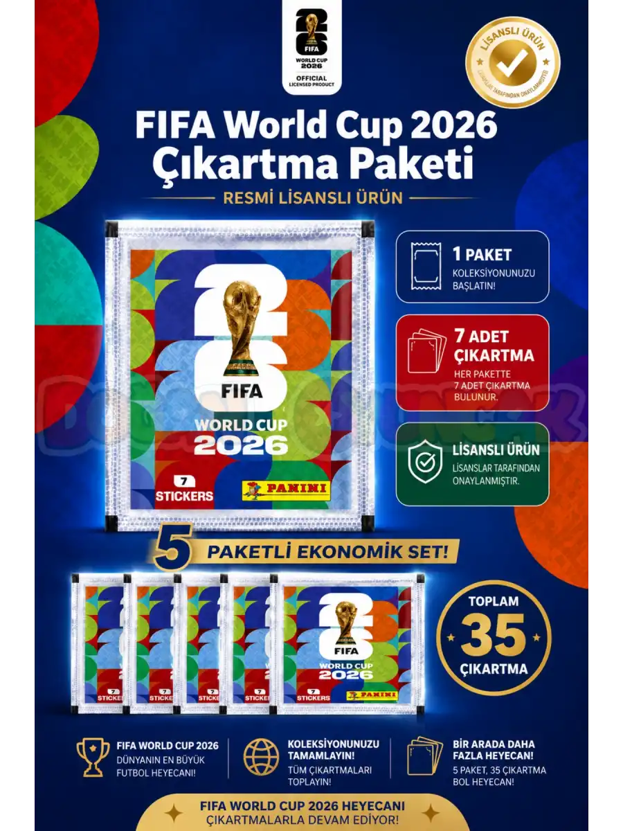 FİFA Dünya Kupası Çıkartmaları 5 Paket - FIFA World Cup 2026 Çıkartma Paketi