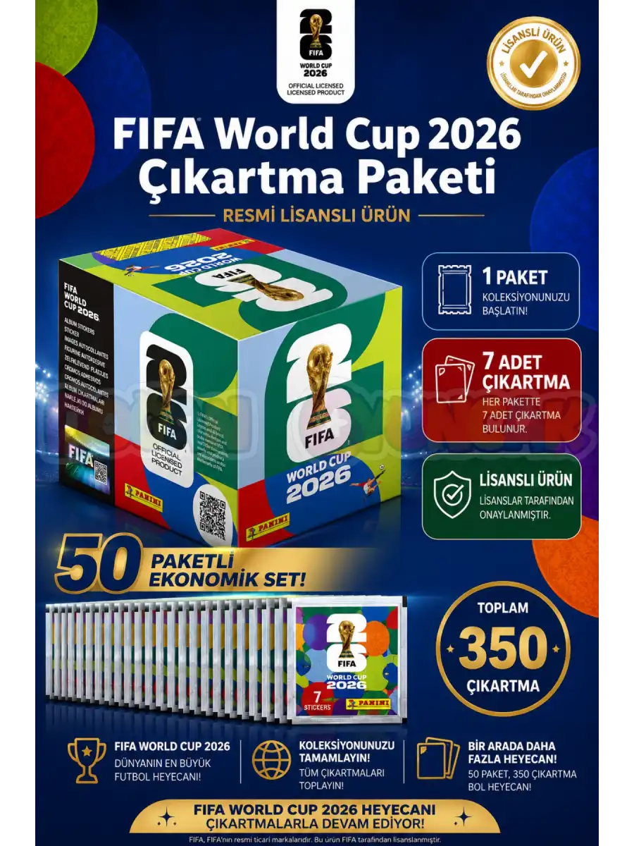 FİFA Dünya Kupası Çıkartmaları 50 Paket - FIFA World Cup 2026 Çıkartma Paketi