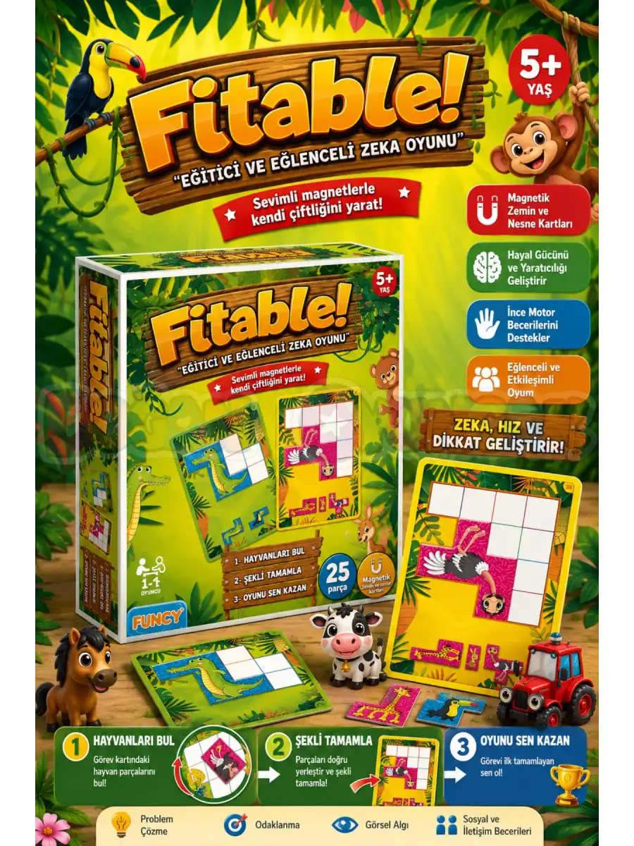 Fitable Hayvan Oyunu - Eşleştirme Aktivite Oyunu - Şekil Tamamlama Oyunu - Akıl Oyunu Zeka Oyunu - Hayvanları Bulma Oyunu