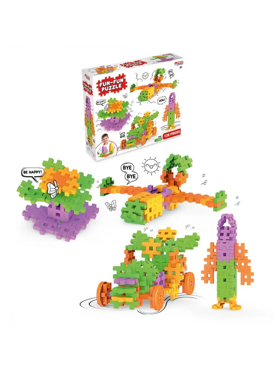 FunFun Puzzle (128 Parça) - Lego Setleri - Geometrik Oyuncak - Fun-Fun - Kare Bloklar