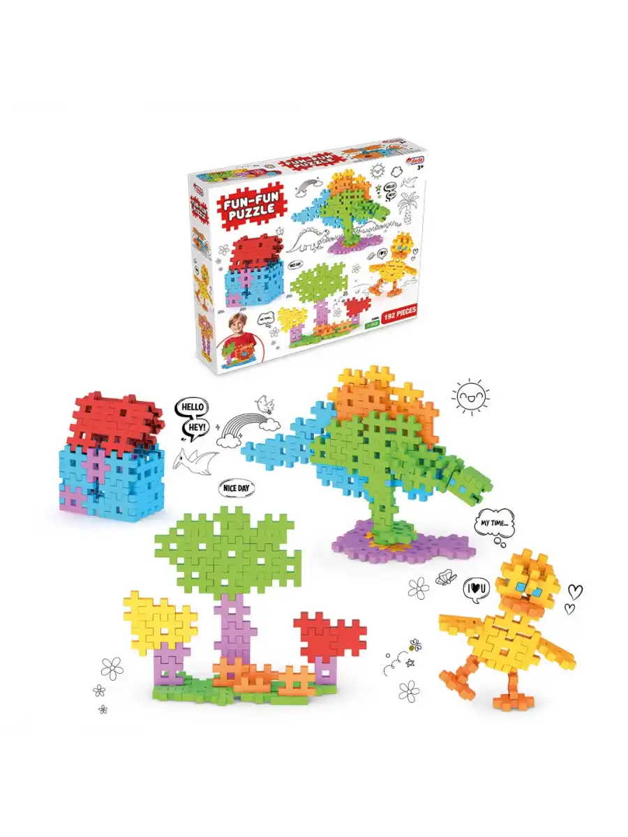 FunFun Puzzle (192 Parça) - Lego Setleri - Geometrik Oyuncak - Fun-Fun - Kare Bloklar
