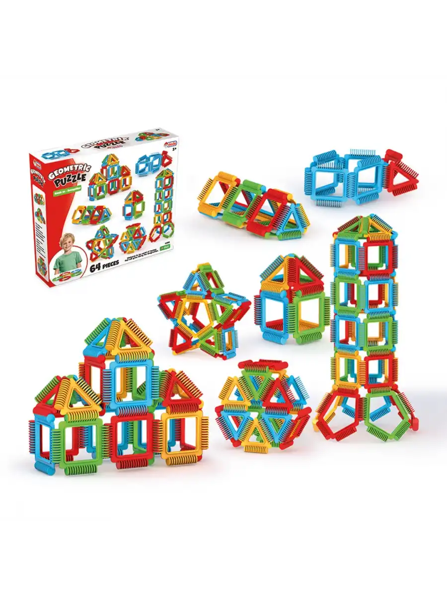Geometrik Puzzle (64 Parça) - Lego Setleri - Geometrik Oyuncak - Şekilli Lego - Kare Bloklar