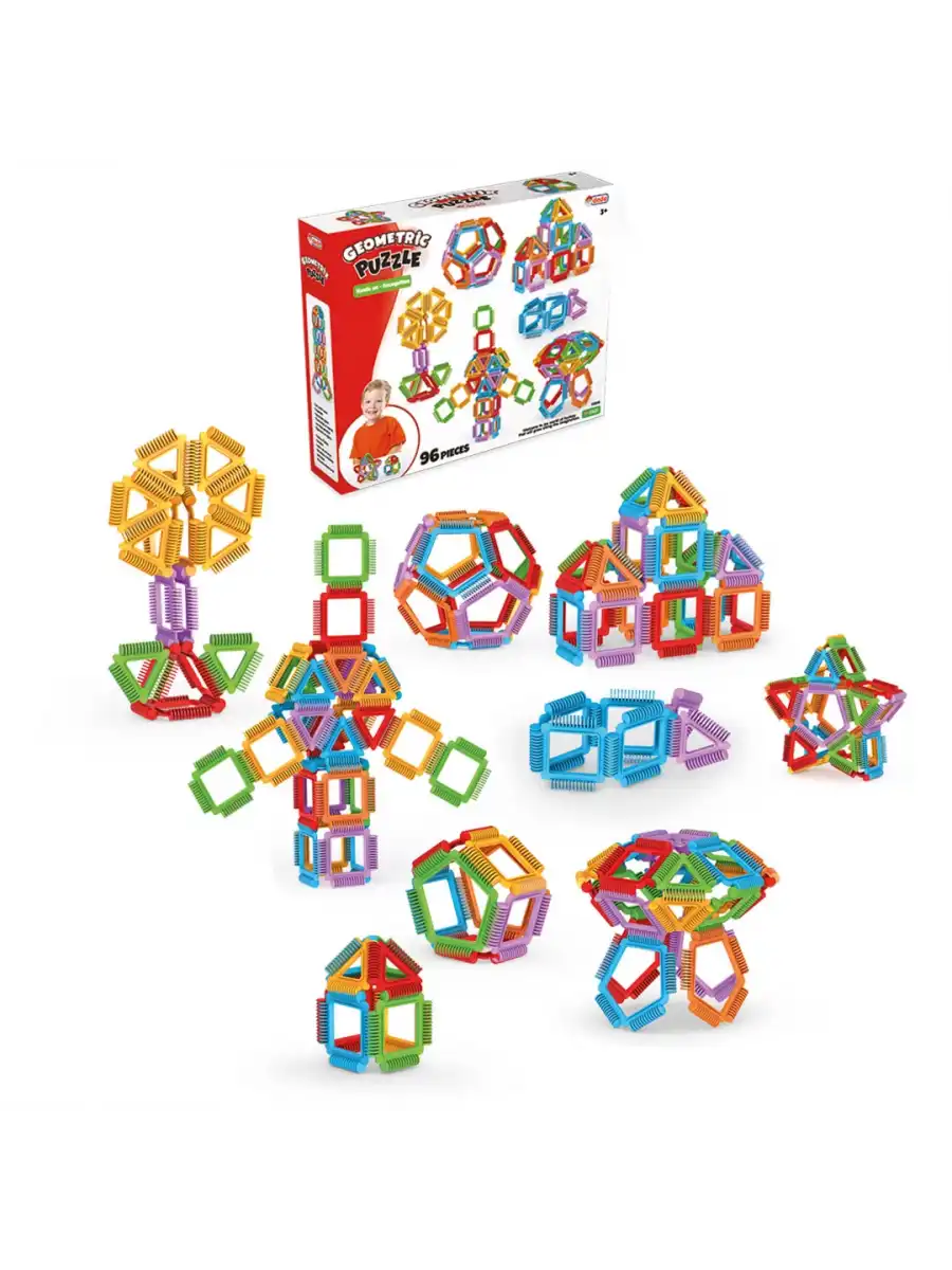 Geometrik Puzzle (96 Parça) - Lego Setleri - Geometrik Oyuncak - Şekilli Lego - Kare Bloklar