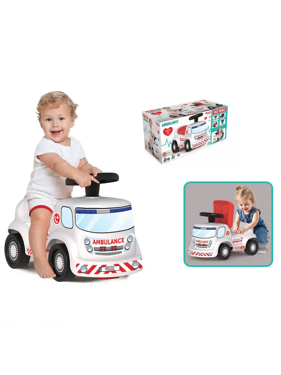 Go Hero Ambulans Arabası - Binmeli Araba İlk Arabam - Çocuk Arabası - İlk Adım Arabası - 4 Teker Araç