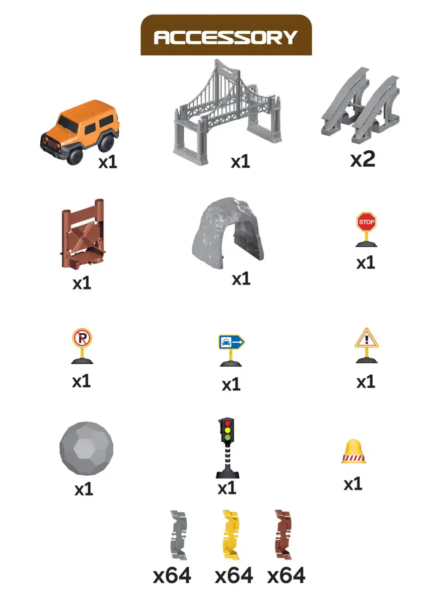 İnşaat Trucks 192 Parça Raylı Pist - Raylı Araç Oyuncak - Tren Oyuncak - Renkli Araç Yolu - İnşaat Seti