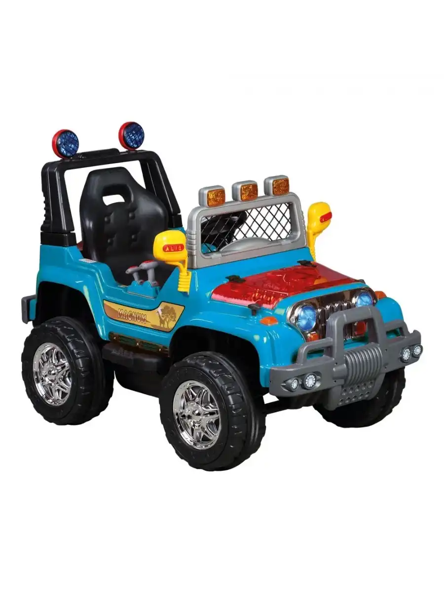 Işıklı Mega Akülü Araba Mavi - 12 Volt Tek Kişilik Akülü Araba Akülü JEEP - Mega Off Road Turbo Jeep
