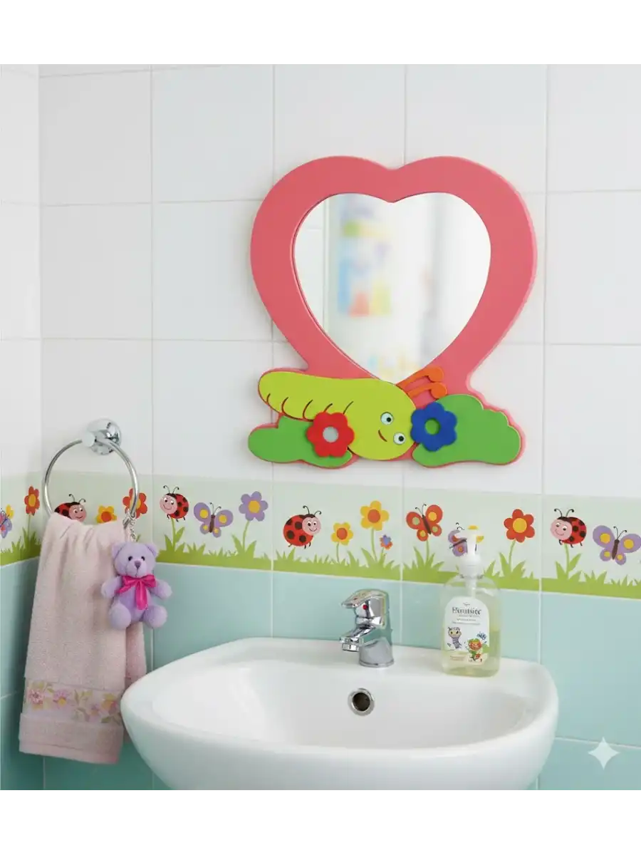 Kalpli Lavabo Aynası - Anaokulu Lavabo Aynası - Ahşap Ayna - Okul İçin Ayna