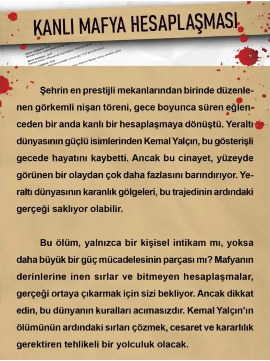 Kanlı Mafya Hesaplaşması Dedektif Oyunu - Dava Çözme Oyunu - Suç Çözme Oyunu - Cinayet Oyunu Cinayet Çözme