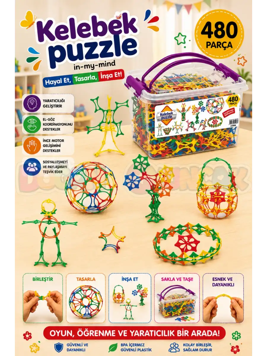 Kelebek Puzzle Lego (480 Parça) - Kelebek Lego - Kelebek Bloklar - 3D Legolar Oyuncak