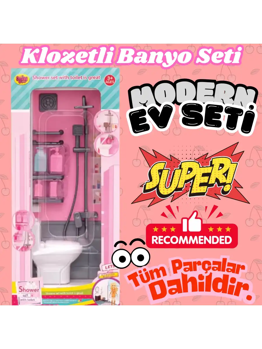 Klozetli Banyo Seti - Modern Banyo Seti - Minyatür Ev Oyuncak Seti - Banyo Oyuncak Seti - Klozet, Şovben Oyuncak
