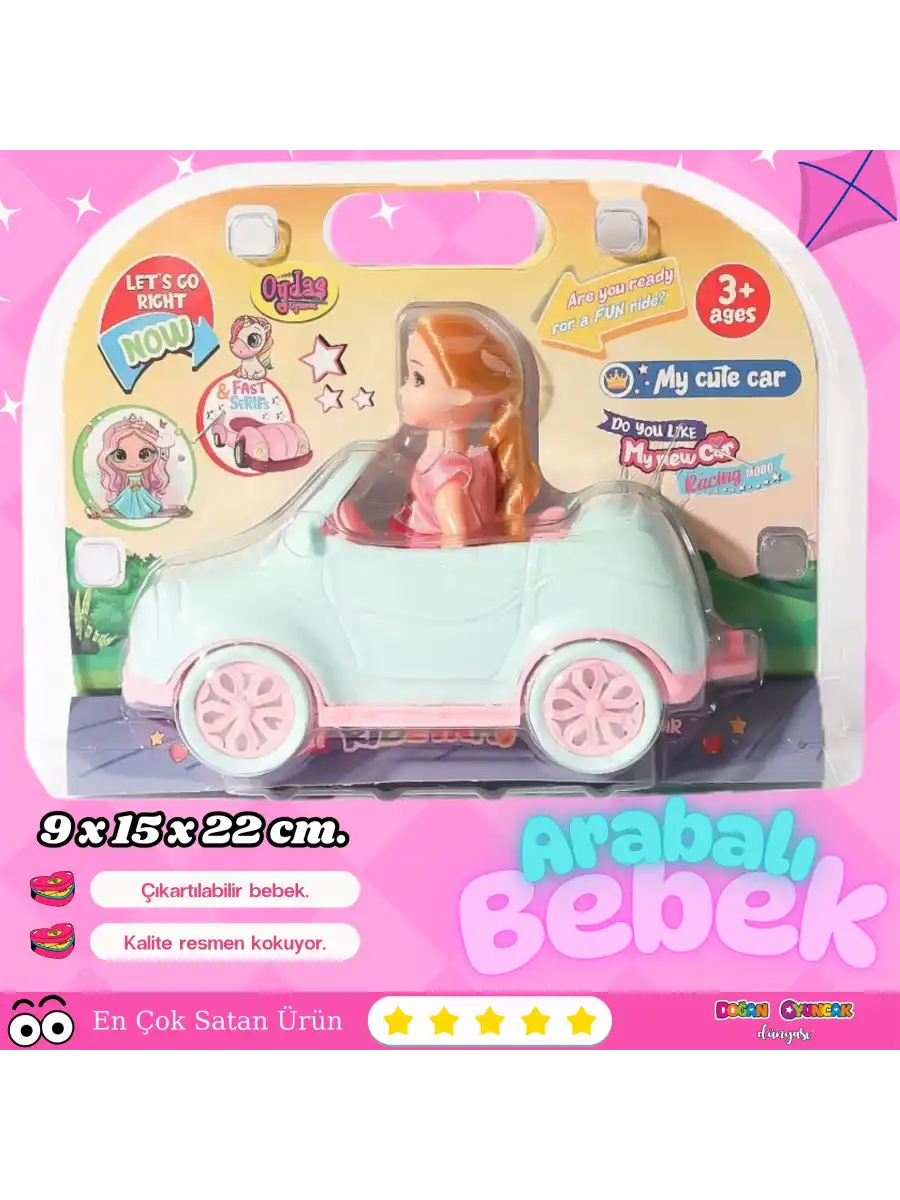 Küçük Barbie Chelsea Bebekli Arabası - Oyuncak Arabalı Bebek - Barbie Arabası - Bebekli Barbie Arabası