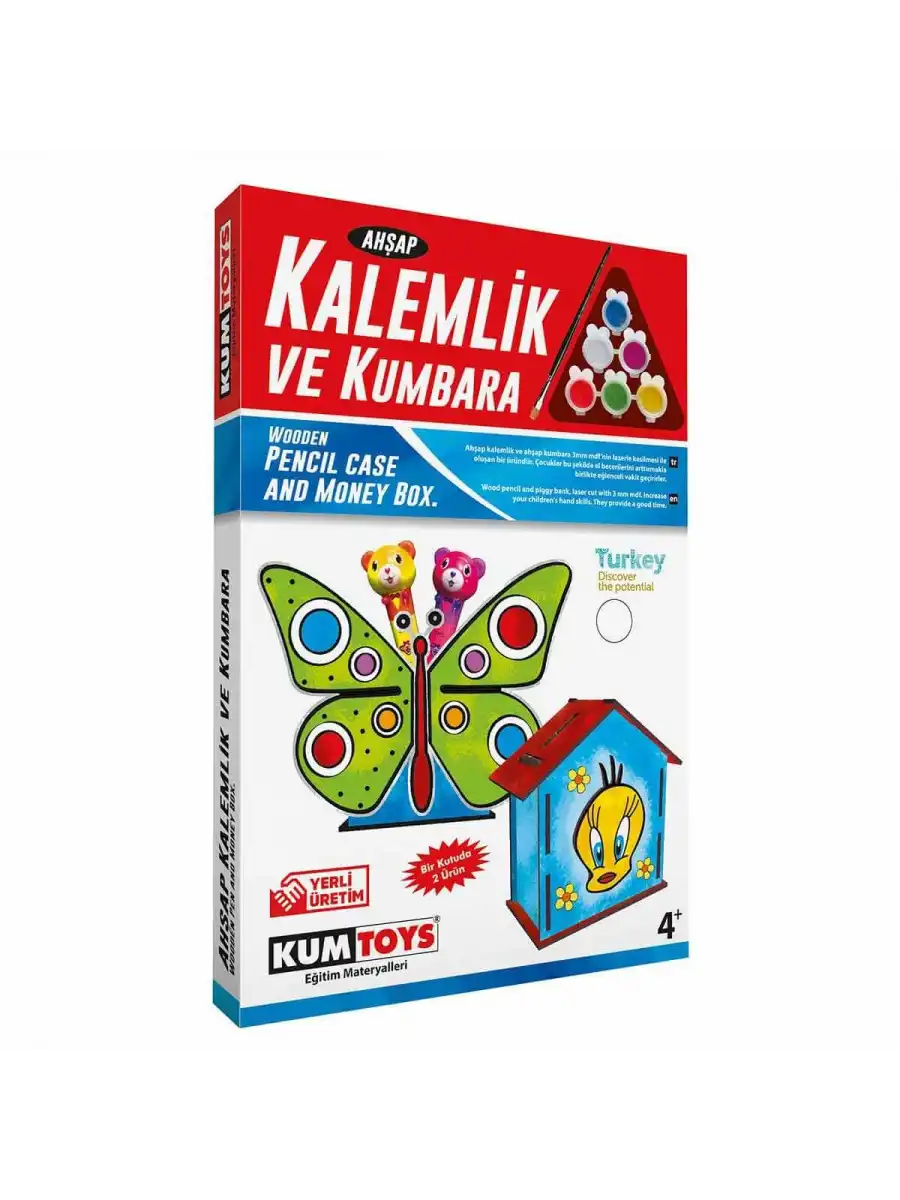 Kumtoys Ahşap Kalemlik ve Kumbara Seti - Sanat Seti - Boyama Setleri - Maket Yapımı