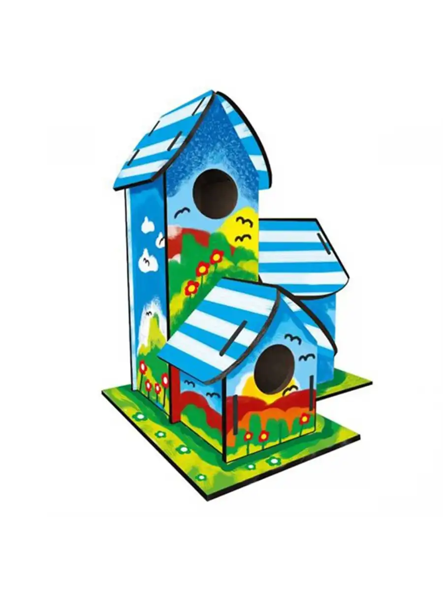 Kumtoys Boyanabilir 3lü Kuş Evi - Sanat Seti - Boyama Setleri - Maket Yapımı