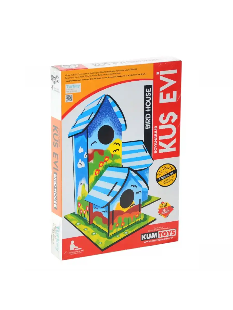 Kumtoys Boyanabilir 3lü Kuş Evi - Sanat Seti - Boyama Setleri - Maket Yapımı