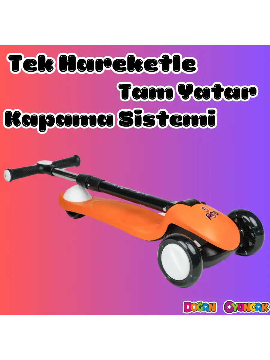 Lupa Katlanabilir Işıklı 3 Tekerlekli Turuncu Scooter - Işıklı Scooter - Slikon Teker Scooter - Çocuk Scooter - İttir Git