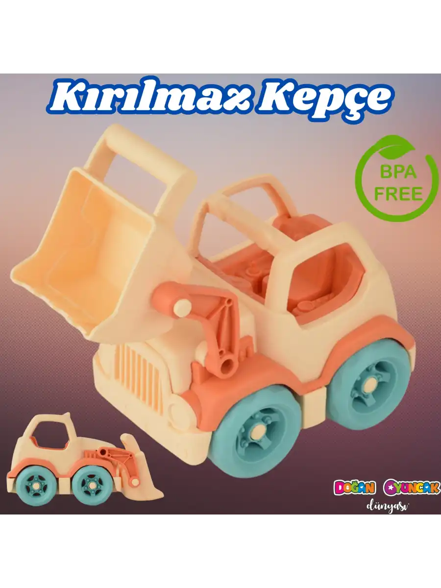 Lüx Bej Minik Kepçe - Plastik Kepçe - Kırılmaz Oyuncak - Kırılmaz Kepçe Dozer - Kepçe Dozer Setleri