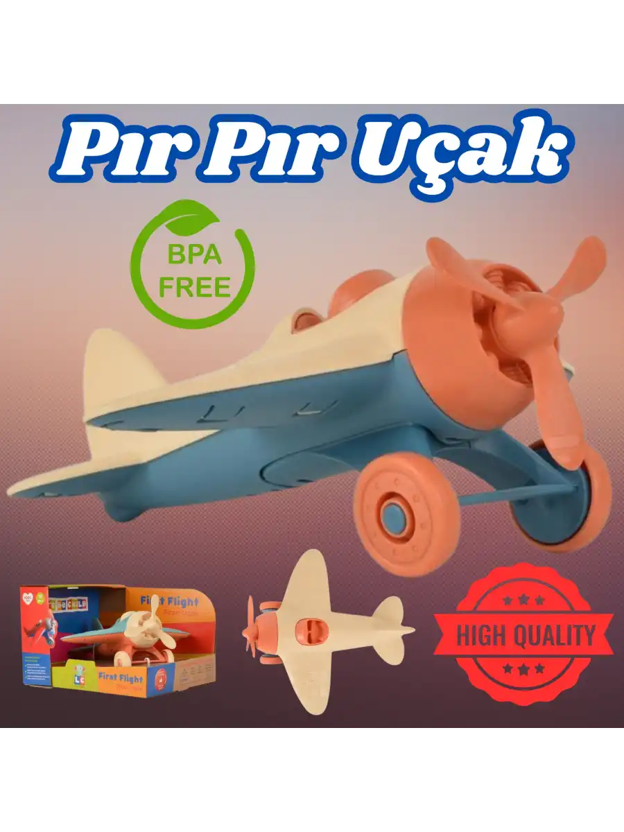 Lüx Bej Pırpır Uçak - Plastik Uçak - Kırılmaz Oyuncak - Kırılmaz Uçak - Uçak Oyuncaklar - Uçak Setleri