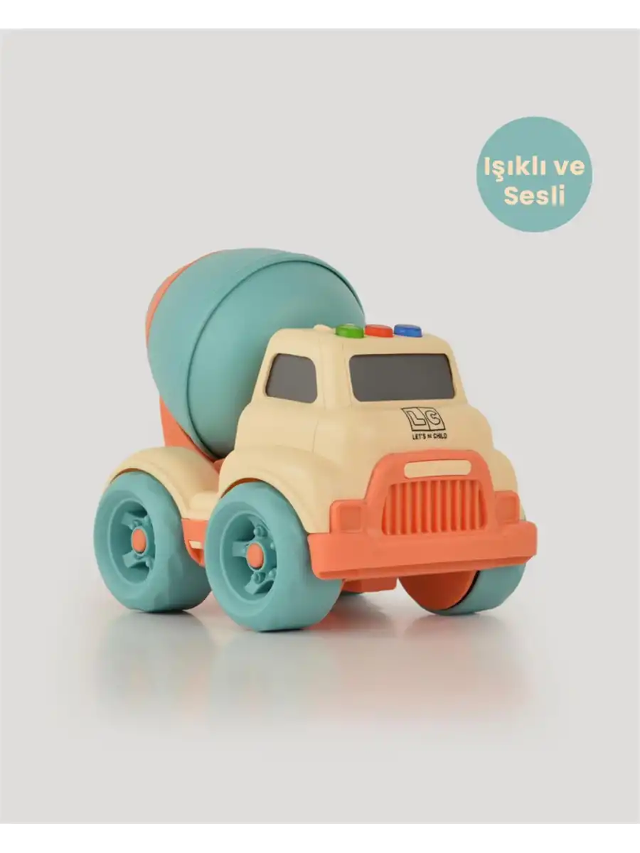 Lüx Bej Sesli Ve Işıklı Minik Mikser - Plastik Mikser - Kırılmaz Oyuncak - Kırılmaz Çimento Mikser - Çimento Arabası